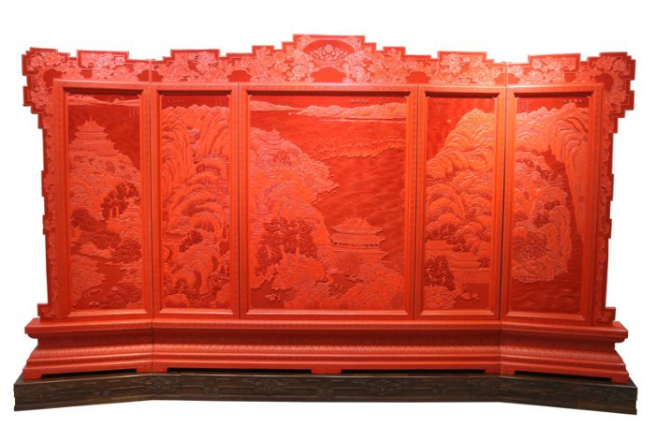 中華傳統(tǒng)文化—雕漆剔《紅唐人詩(shī)意·五扇寶座屏風(fēng)》